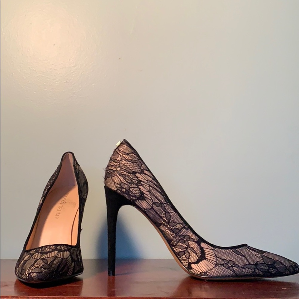 Ivanka Trump black and nude lace pumps